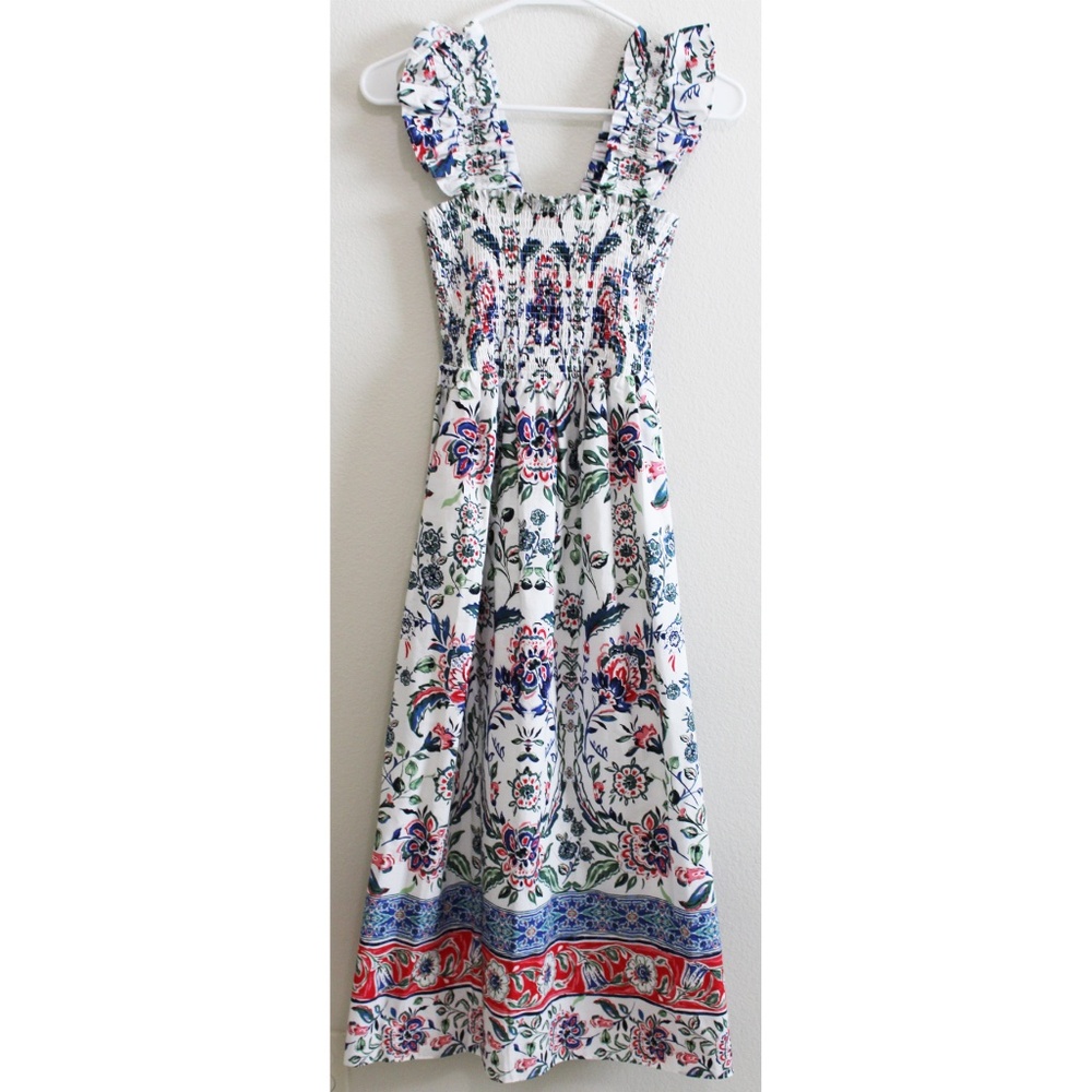 NWT Anne Klein smocked ruffle sleeve floral print midi dress